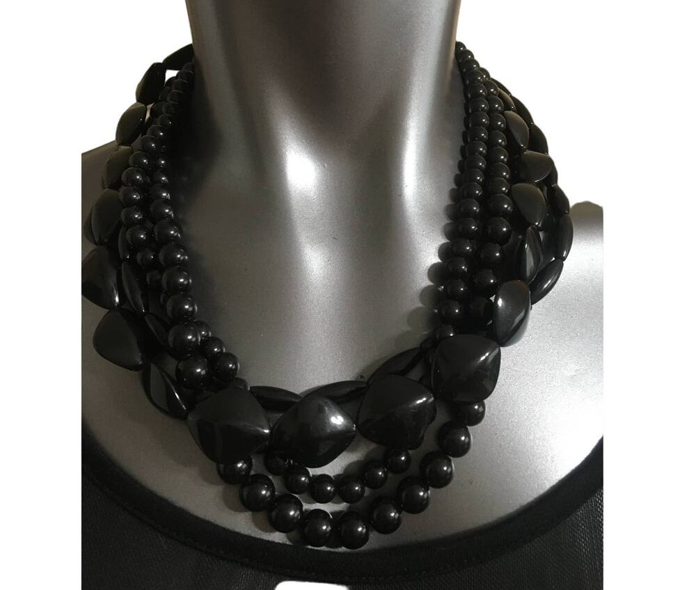 20 Inch Icing, by Claire's Chunky Black Beaded Four Strand Necklace,